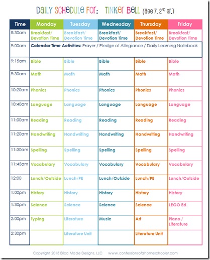 Daily Homeschool Schedule 2nd Grade Confessions Of A Homeschooler