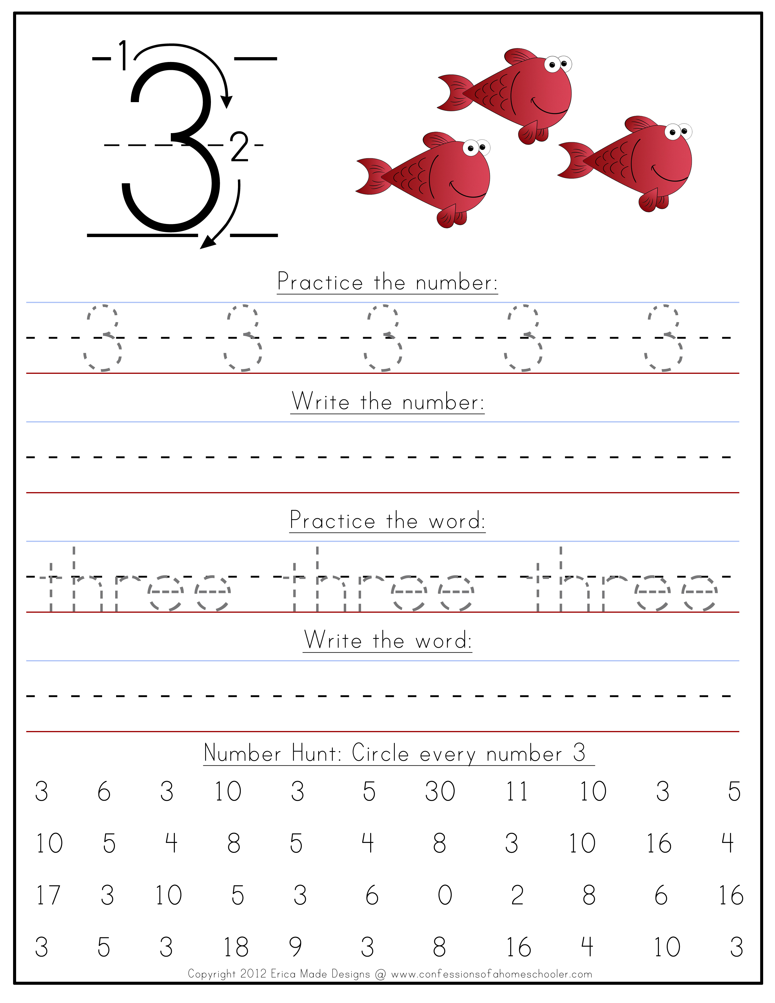 Number Writing Worksheets For Kindergarten